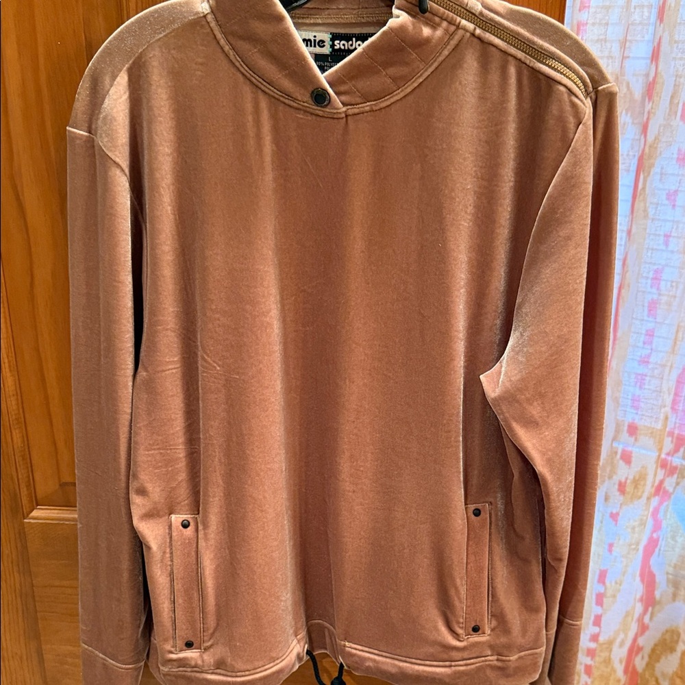 jamie sadock Velvet Crewneck Sweater in tan color